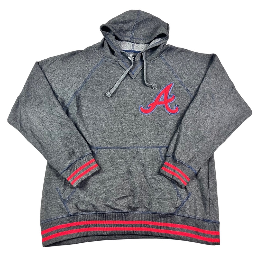 Stitches Atlanta Braves Hoodie Sweatshirt Mens Medium Gray Red A Logo MLB EUC